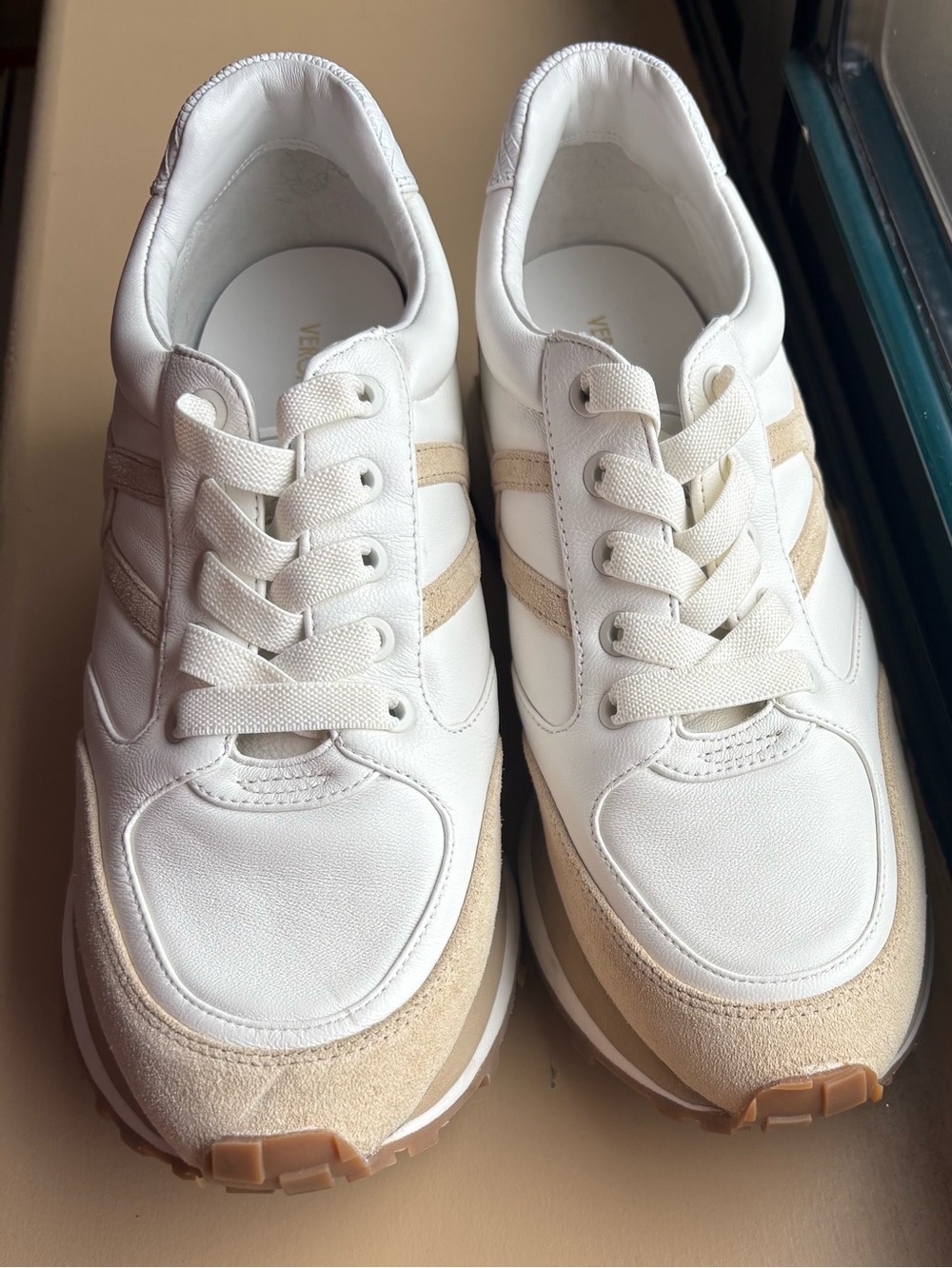 Veronica Beard White & Beige Leather Suede Sneakers Size 10M